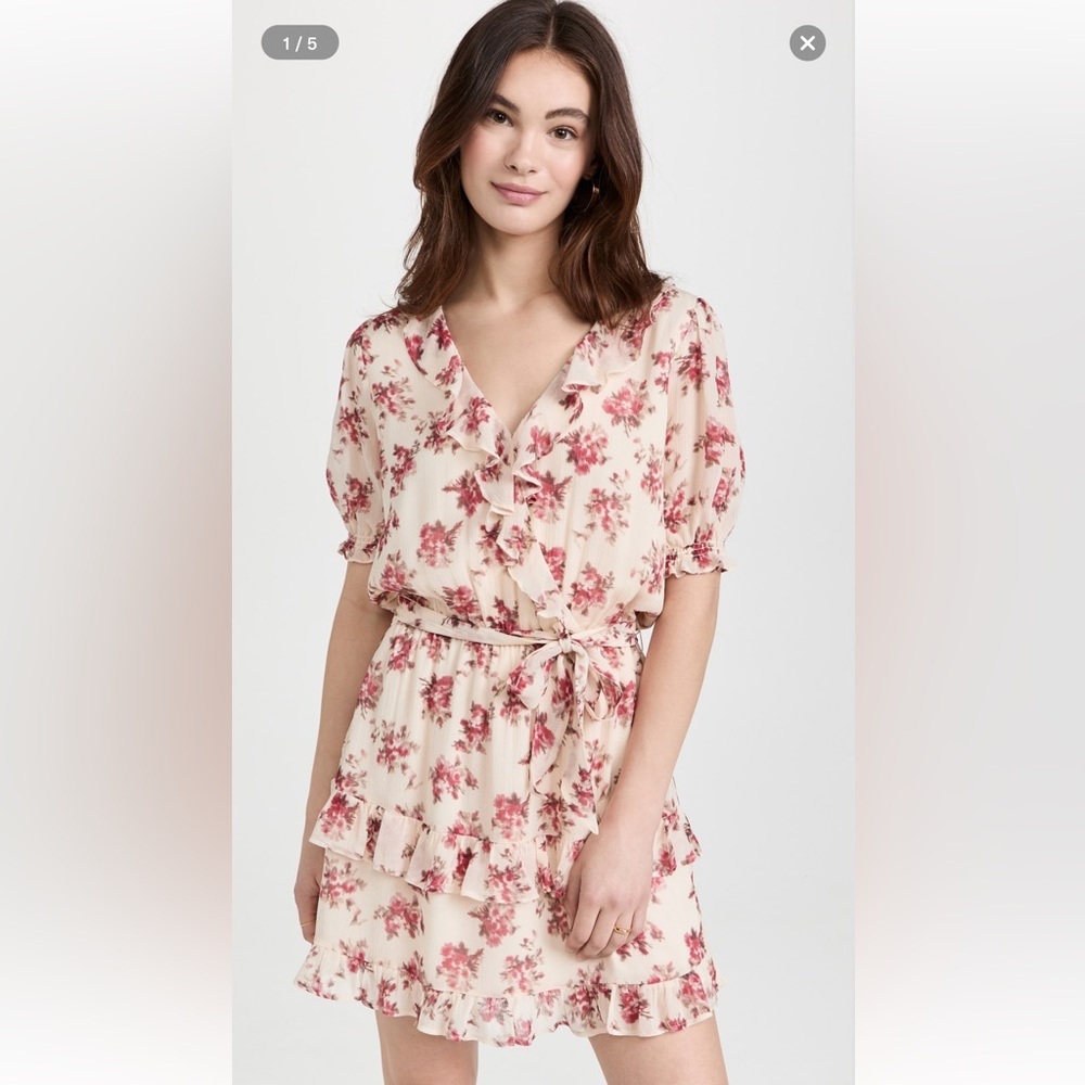Paige Evonna Floral Ruffle Tiered 100% Silk Mini Dress NWT- Size S